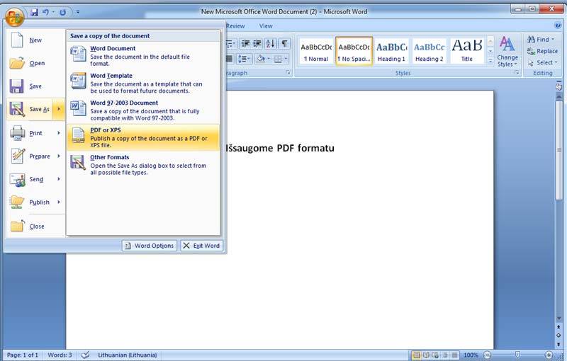 word, excel ar powerpoint išsaugoti PDF formatu