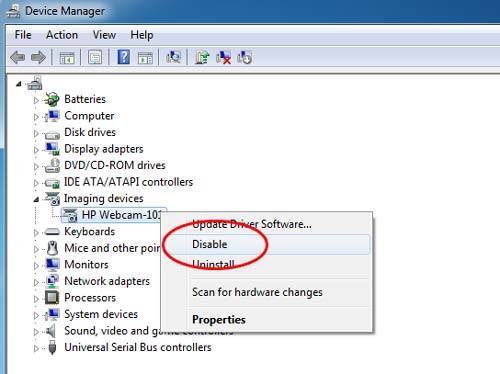 disable webcam