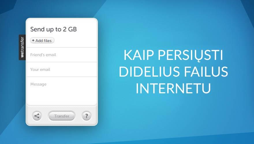 Kaip nemokamai internetu persiųsti didelius failus su WeTransfer