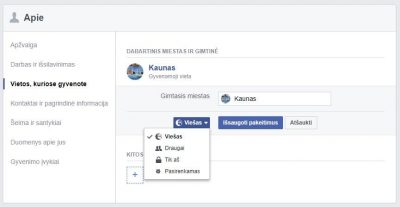 facebook asmenine informacija