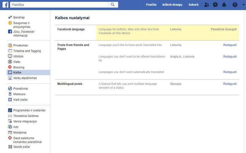 facebook lietuviskai
