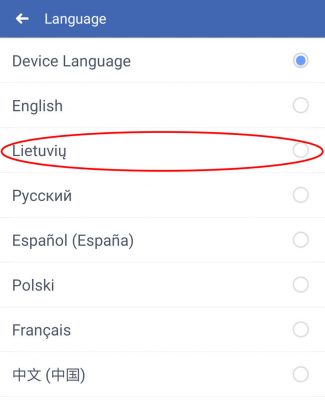 pakeisti facebook kalba