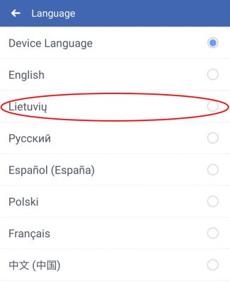 pakeisti facebook kalba