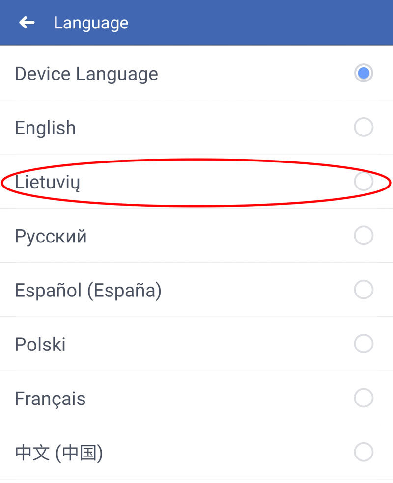 pakeisti facebook kalba