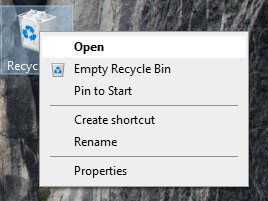 atidaryti recycle bin