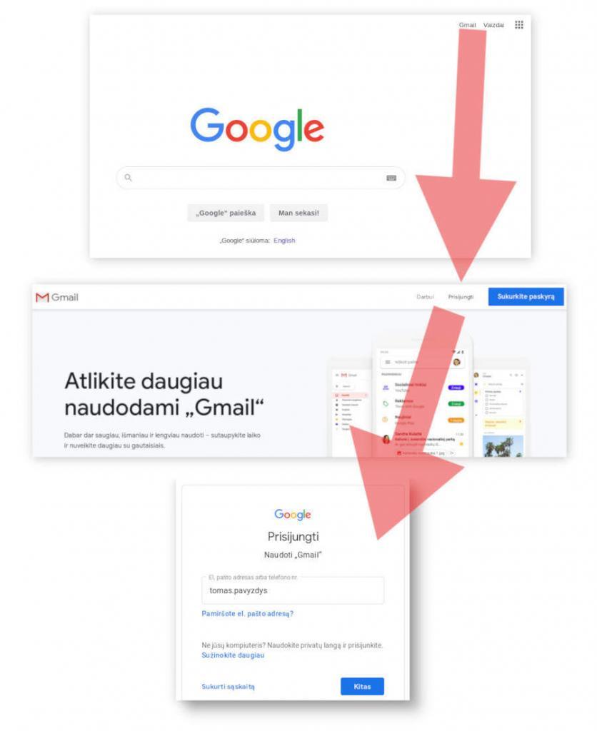 kaip prisijungti prie gmail elektroninio pašto
