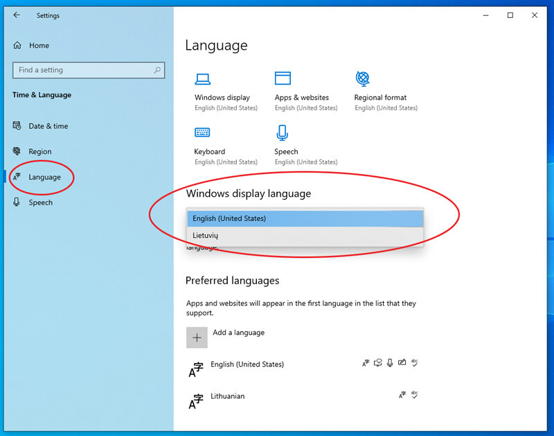 kaip windows operacinėje sistemoje pakeisti kalbą