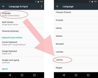 android kaip pakeisti kalbą