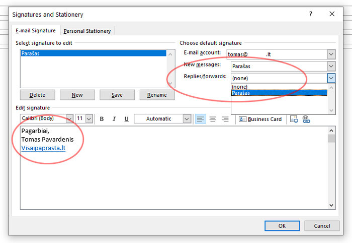 kaip outlooke užsidėti parašą laiškuose