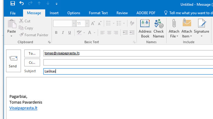 outlook parašas laiškuose