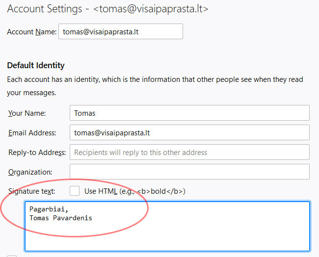 thunderbird kaip uždėti parašą
