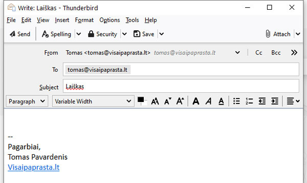 thunderbird kaip uždėti parašą laiškuose