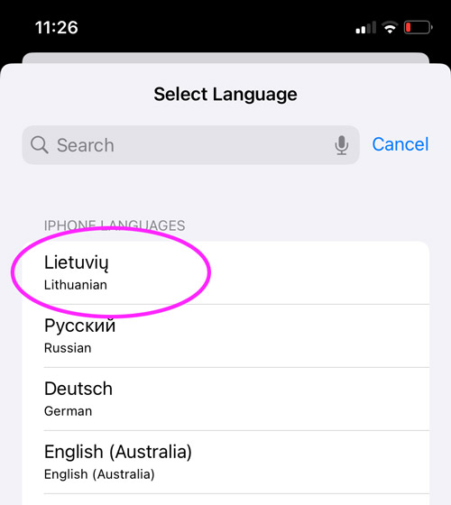 lietuvių kalba iphone telefone