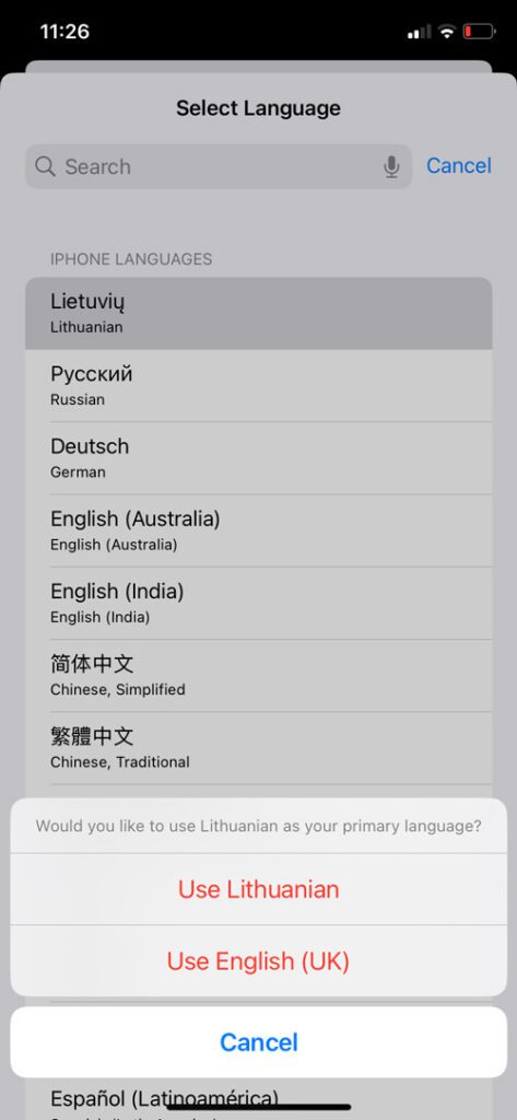 kaip perjungti iphone į lietuvių kalbą