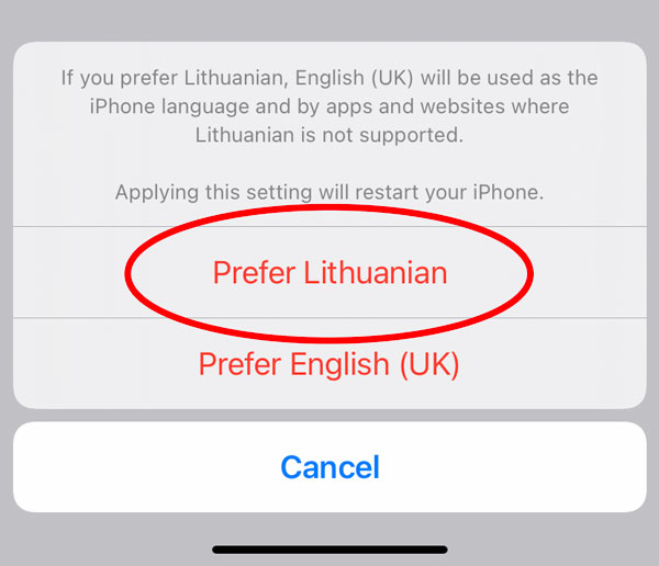 iphone kaip perjungti kalbą į lietuvių