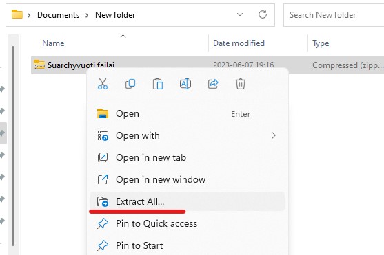Kaip atidaryti (išarchyvuoti) ZIP formato failą