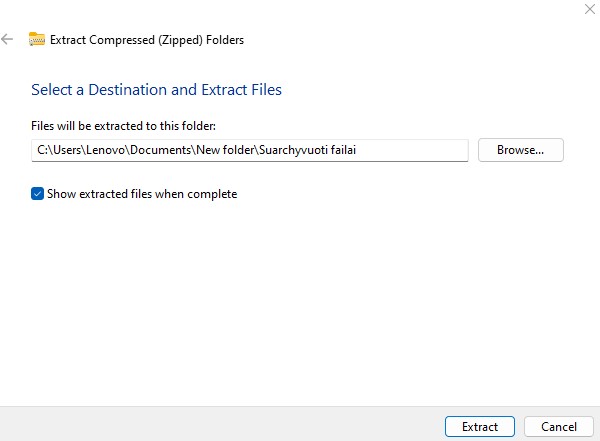 kaip windows atidaryti zip archyvą